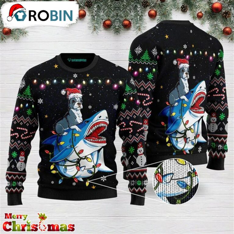 Shark Boston Terrier Ugly Christmas Sweater – Retro Christmas Sweater – Gift For Christmas