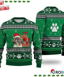 Shih Tzu Dog Pattern Falling Snowflakes Ugly Sweatshirt, Sweater