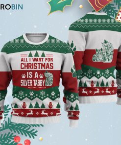Silver Tabby Cat All I Want For Ugly Christmas Sweatshirt – Sweater Silver Tabby Cat All I Want For Ugly Christmas Sweatshirt – Sweater