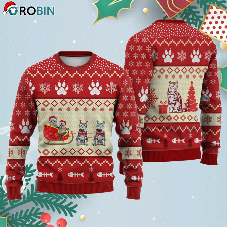 Silver Tabby Cat Reindeer Ugly Christmas Sweatshirt – Sweater