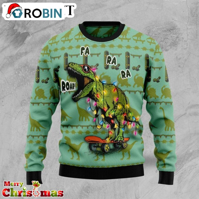 Skateboard Dinosaur Christmas Sweater – Best Xmas Gift