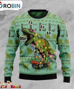 Skateboard Dinosaur Ugly Christmas Sweater – Xmas Ugly Sweater