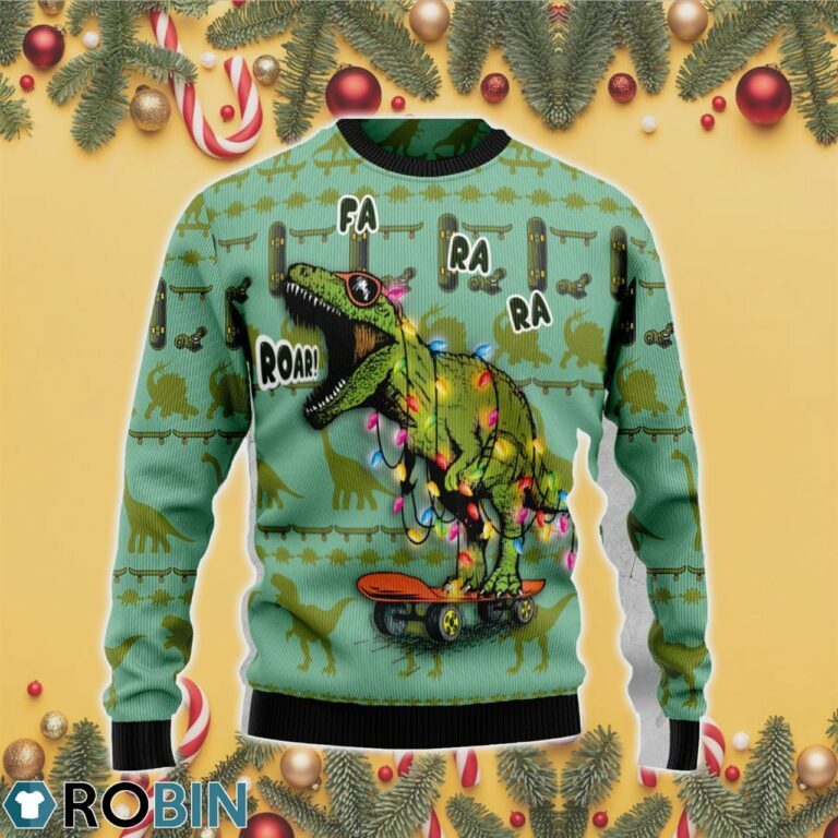 Skateboard Dinosaur 3D Print Ugly Christmas Sweater RB4372