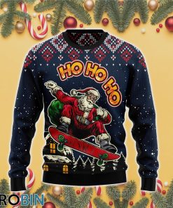 Skater Santa Claus Ho Ho Ho 3D Print Ugly Christmas Sweater RB4404 Skater Santa Claus Ho Ho Ho 3D Print Ugly Christmas Sweater RB4404