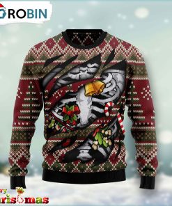 Skeleton Candy Cane Ugly Christmas Sweater – Christmas Outfits Gift – Retro Christmas Sweater