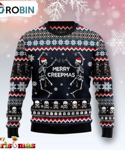 Skeleton Merry Creepmas Ugly Christmas Sweater – Christmas Outfits Gift – Retro Christmas Sweater