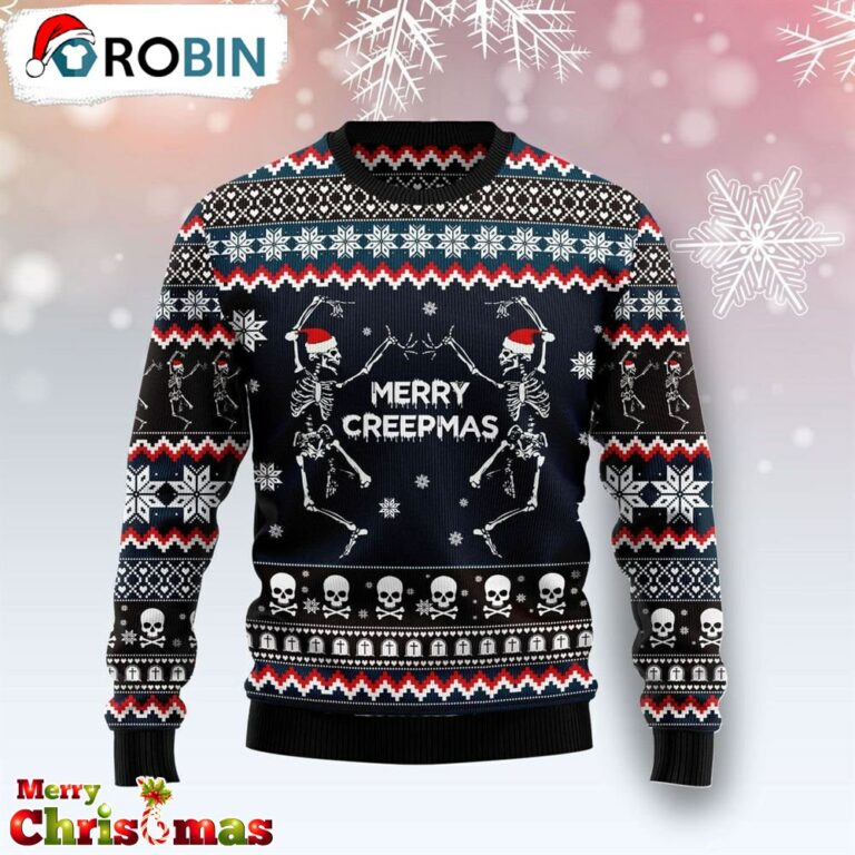 Skeleton Merry Creepmas Ugly Christmas Sweater – Christmas Outfits Gift – Retro Christmas Sweater