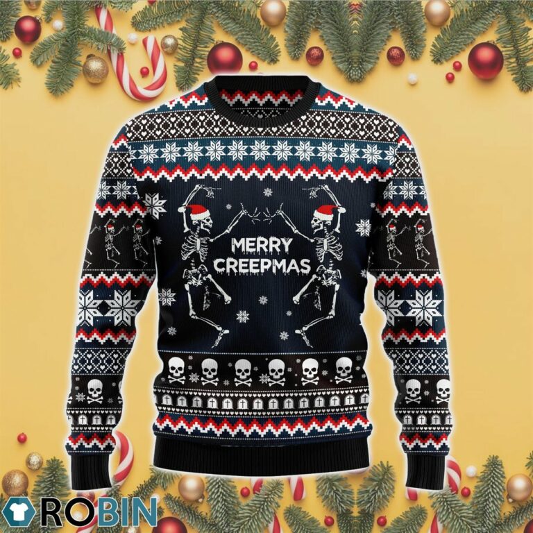 Skeleton Merry Creepmas 3D Print Ugly Christmas Sweater RB4392