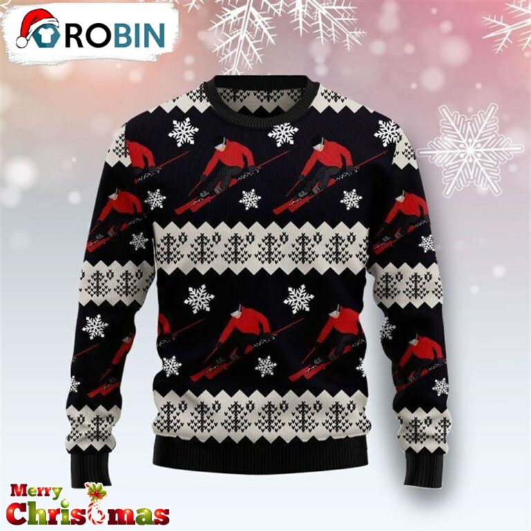 Skiing Snowflake Ugly Christmas Sweater – Xmas Ugly Sweater