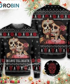 Skull Couple Ugly Christmas Sweater – Christmas Outfits Gift – Retro Christmas Sweater