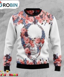 Skull Flowers Ugly Christmas Sweater – Christmas Outfits Gift – Retro Christmas Sweater