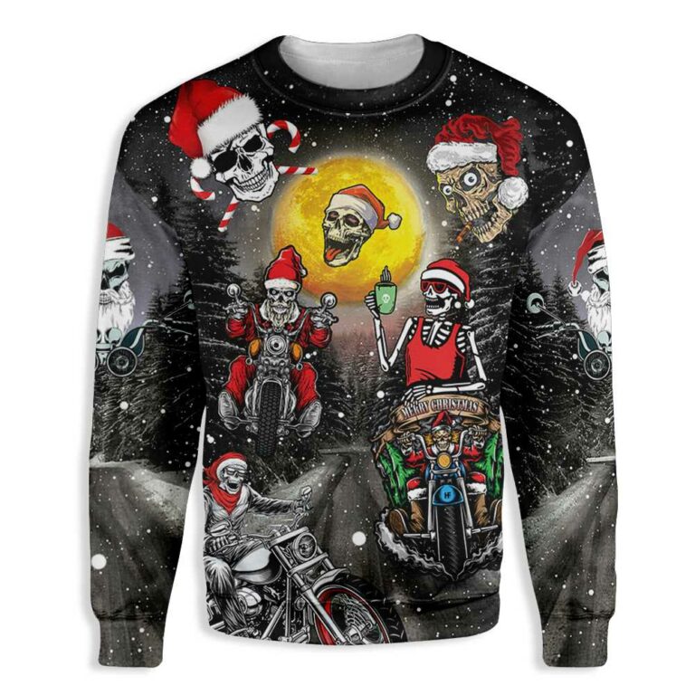 Skull Santa Motorcycle Merry Christmas Ugly Christmas Sweatshirt – Sweater