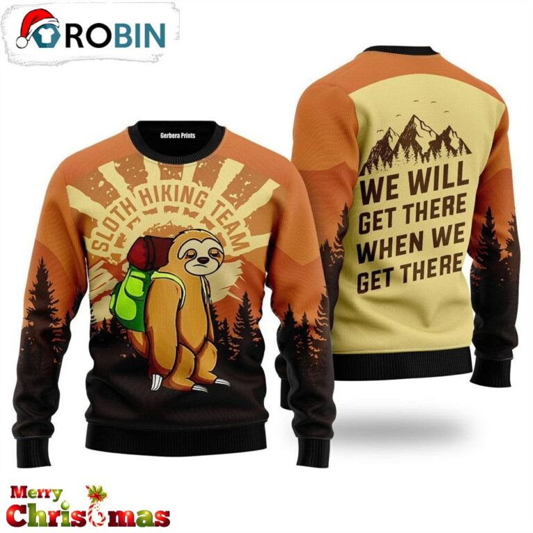Sloth Hiking Ugly Christmas Sweater – Xmas Jumper Holiday Pullover