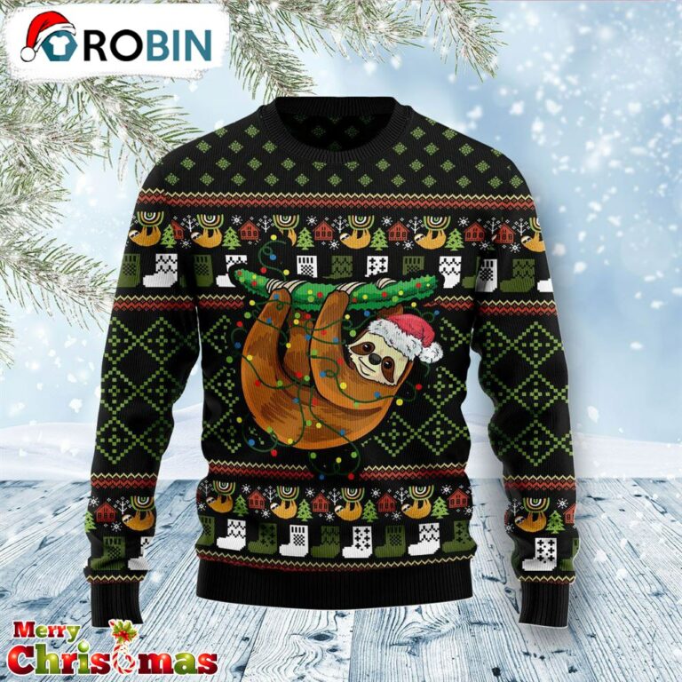 Sloth Light Xmas Ugly Christmas Sweater – Lover Xmas Sweater Gift – Xmas Ugly Sweater