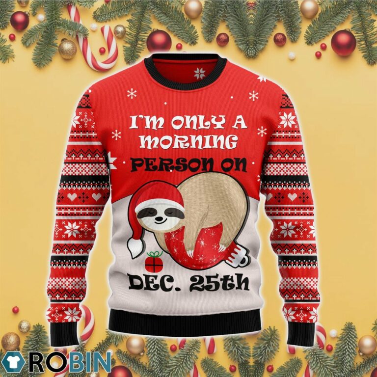 Sloth Morning 3D Print Ugly Christmas Sweater RB4424