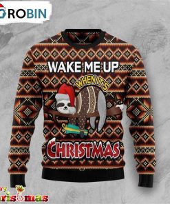 Sloth Wake Me Up Ugly Christmas Sweater – Xmas Jumper Holiday Pullover
