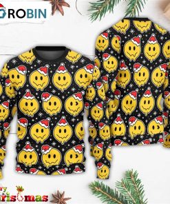 Smile Happy Face With Santa Hat Ugly Christmas Sweater – Retro Christmas Sweater – Gift For Christmas