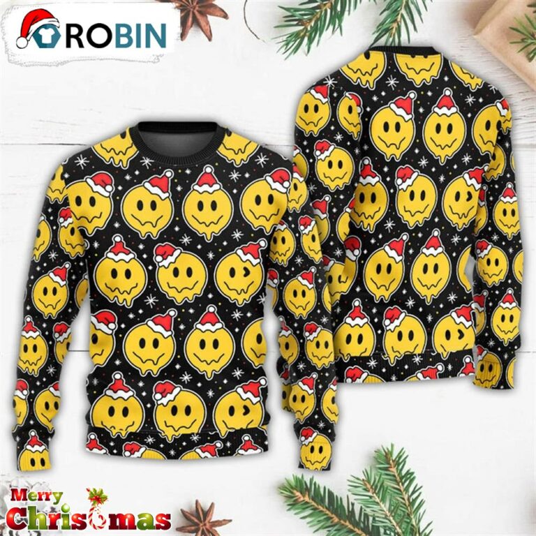 Smile Happy Face With Santa Hat Ugly Christmas Sweater – Retro Christmas Sweater – Gift For Christmas
