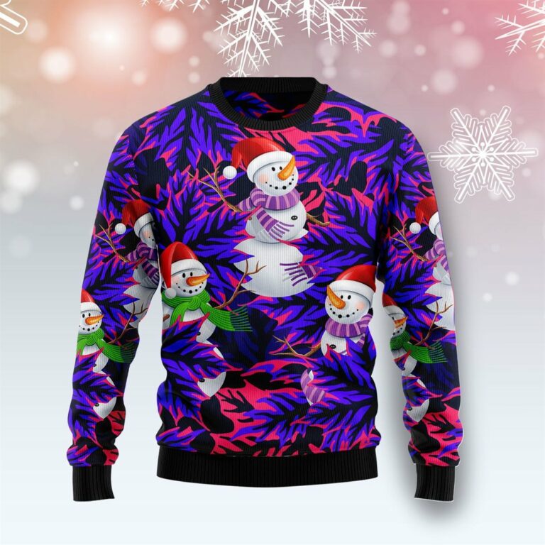 Snowman Leaves All Over Printed Ugly Sweatshirt, Sweater