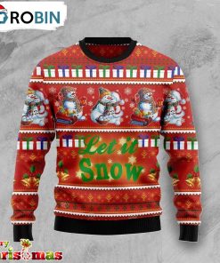 Snowman Let It Snow Ugly Christmas Sweater – Christmas Outfits Gift – Retro Christmas Sweater