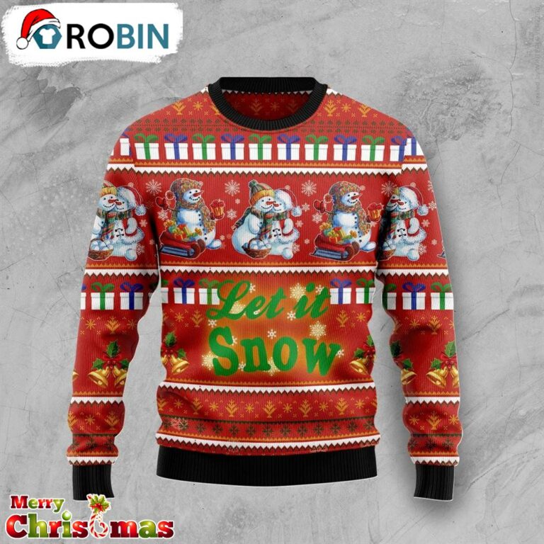 Snowman Let It Snow Ugly Christmas Sweater – Christmas Outfits Gift – Retro Christmas Sweater