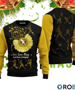 Softball Sunflower Yellow Black Ugly Christmas Sweater RB2248