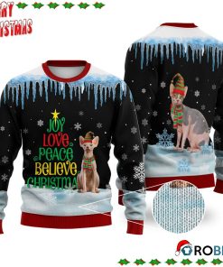 Sphynx Cat Joy Love Peace Believe Christmas Ugly Sweatshirt, Sweater