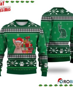 Sphynx Cat Pattern Falling Snowflakes Ugly Sweatshirt, Sweater
