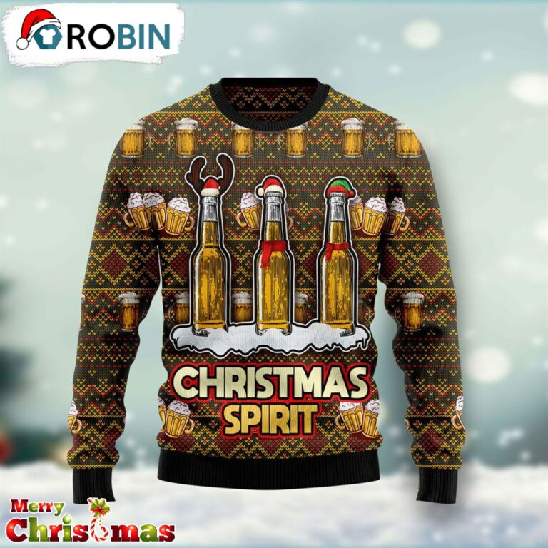 Spirit Beer Ugly Christmas Sweater – Christmas Outfits Gift – Retro Christmas Sweater