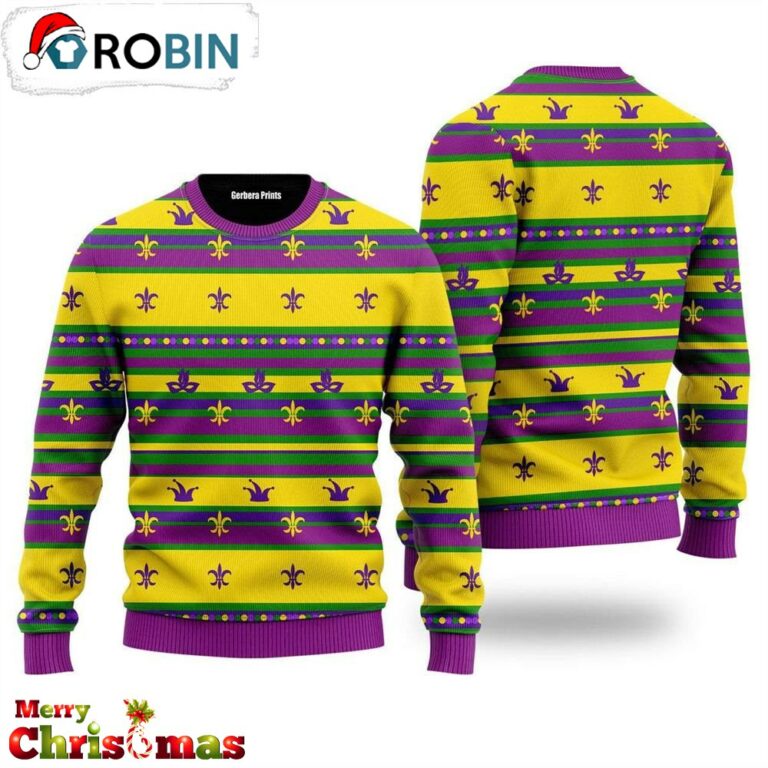 Striped Mardi Gras Pattern Ugly Christmas Sweater – Lover Xmas Sweater Gift