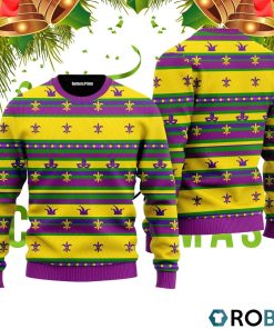 Striped Mardi Gras Pattern 3D Print Ugly Christmas Sweater RB2202