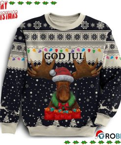 Sweden Christmas Moose Navy Ugly Sweatshirt, Sweater
