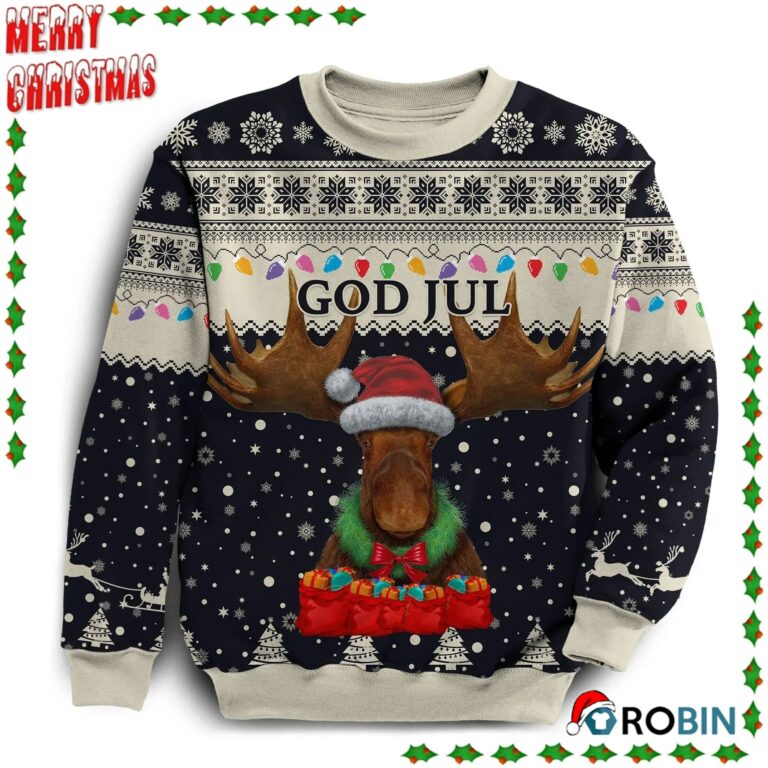 Sweden Christmas Moose Navy Ugly Sweatshirt, Sweater