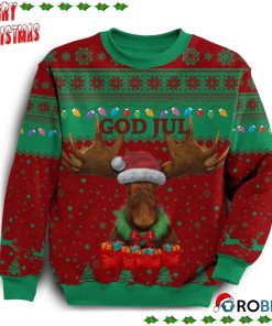 Sweden Christmas Moose Red Green Ugly Sweatshirt, Sweater