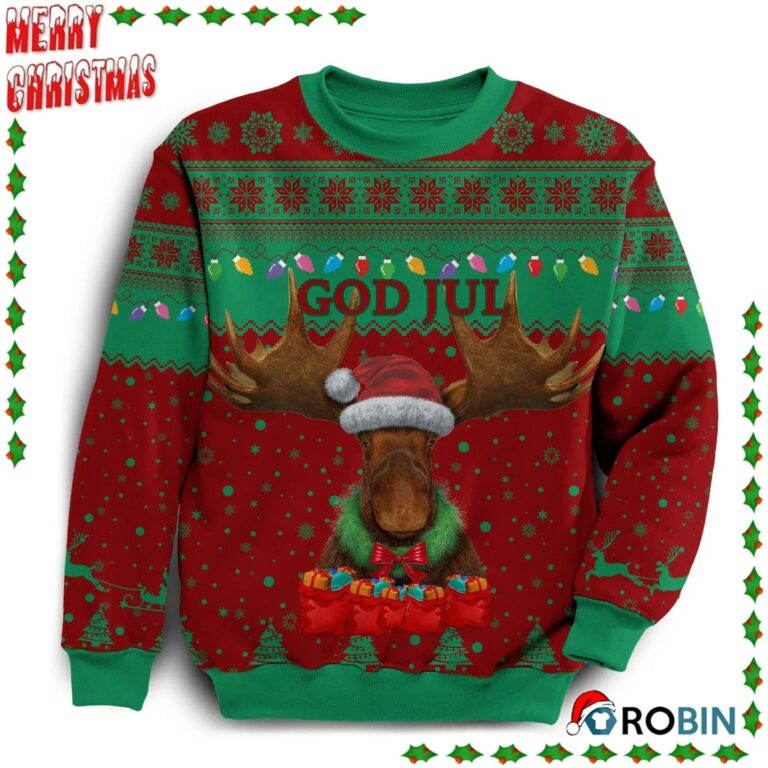 Sweden Christmas Moose Red Green Ugly Sweatshirt, Sweater
