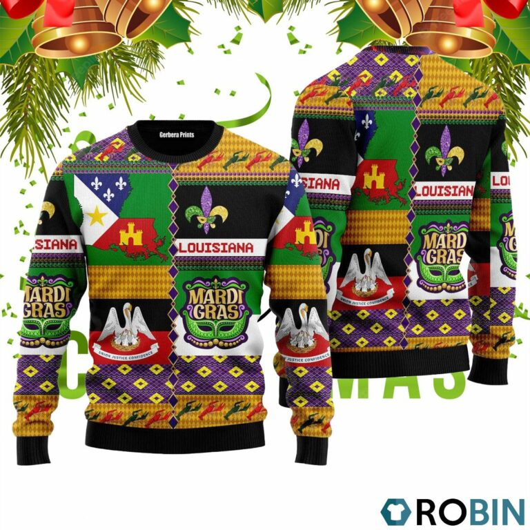 Sweet Home Louisiana Mardi Gras Ugly Christmas Sweater RB4332