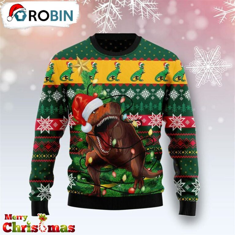 T Rex In Noel Tree Ugly Christmas Sweater – Gift For Christmas