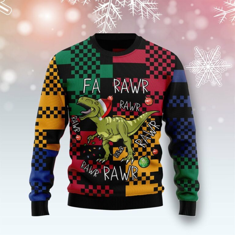 T Rex Rawr Rawr Rawr Christmas All Over Printed Ugly Sweatshirt, Sweater