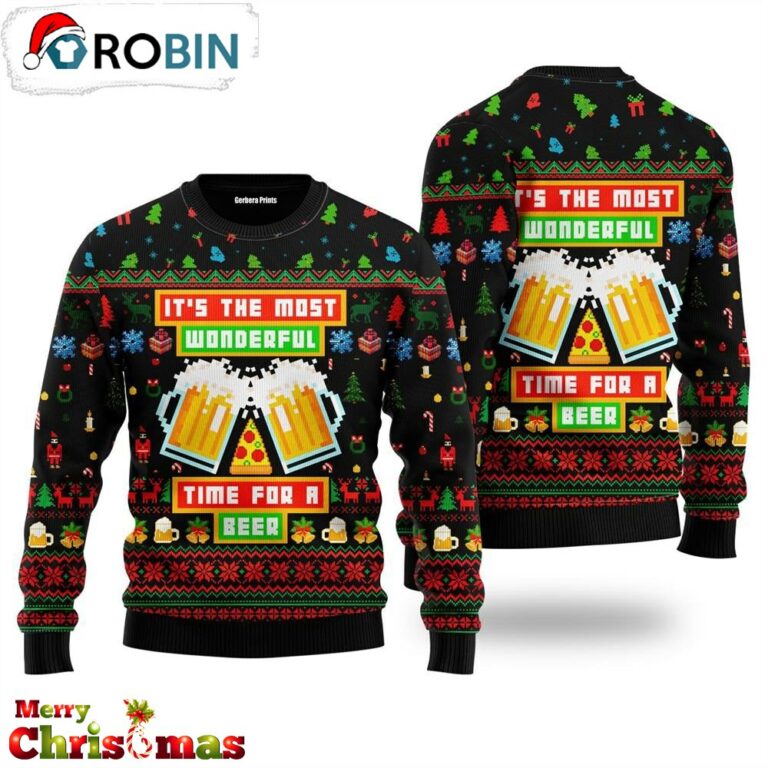 Time For A Beer Funny Christmas Ugly Christmas Sweater – Christmas Outfits Gift