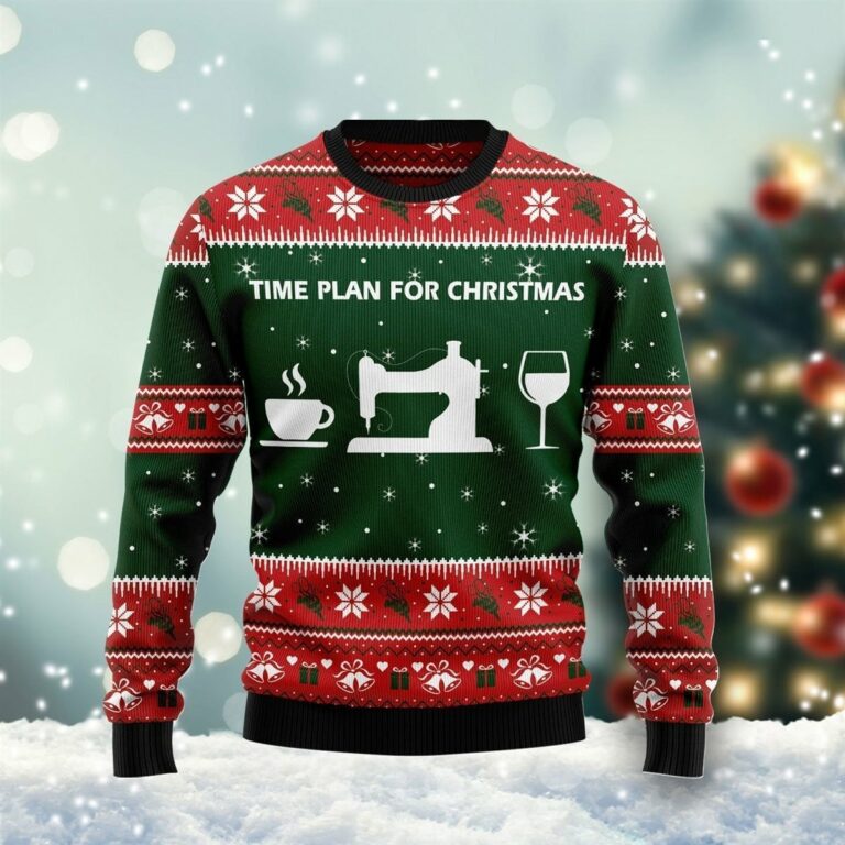 Time Plan For Christmas Sewing All Over Printed Ugly Sweatshirt, Sweater