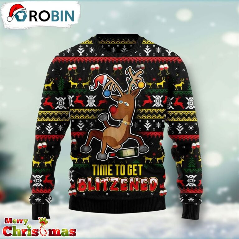Time To Get Blitzened Ugly Christmas Sweater – Retro Christmas Sweater