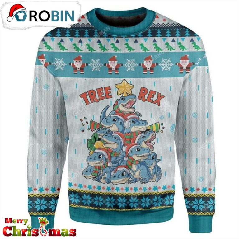 Tree T-Rex Ugly Christmas Sweater – Retro Christmas Sweater RB3846