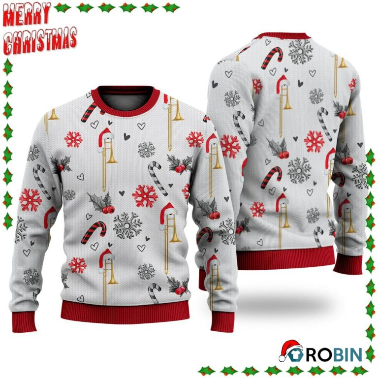 Trombone Christmas Pattern Ugly Sweatshirt, Sweater