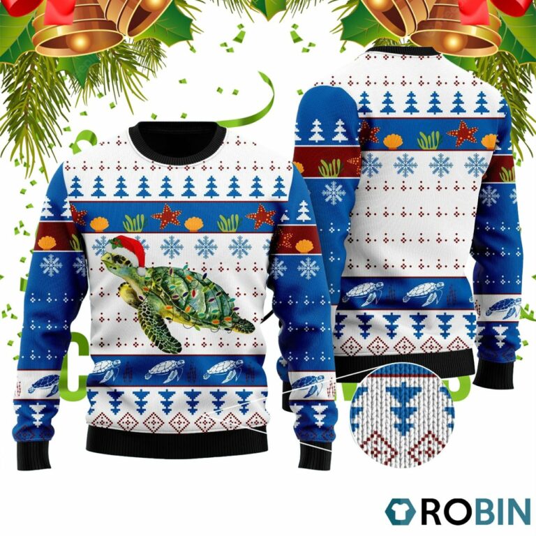 Turtle In Ocean 3D Print Ugly Christmas Sweater RB5383