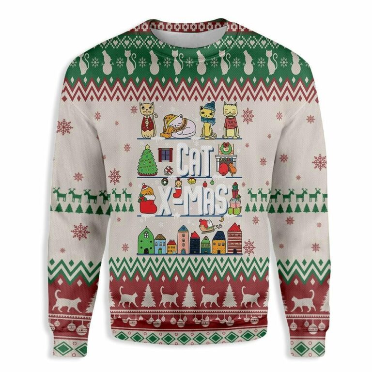 Ugly Christmas Cat All Over Printed Ugly Sweatshirt, Sweater