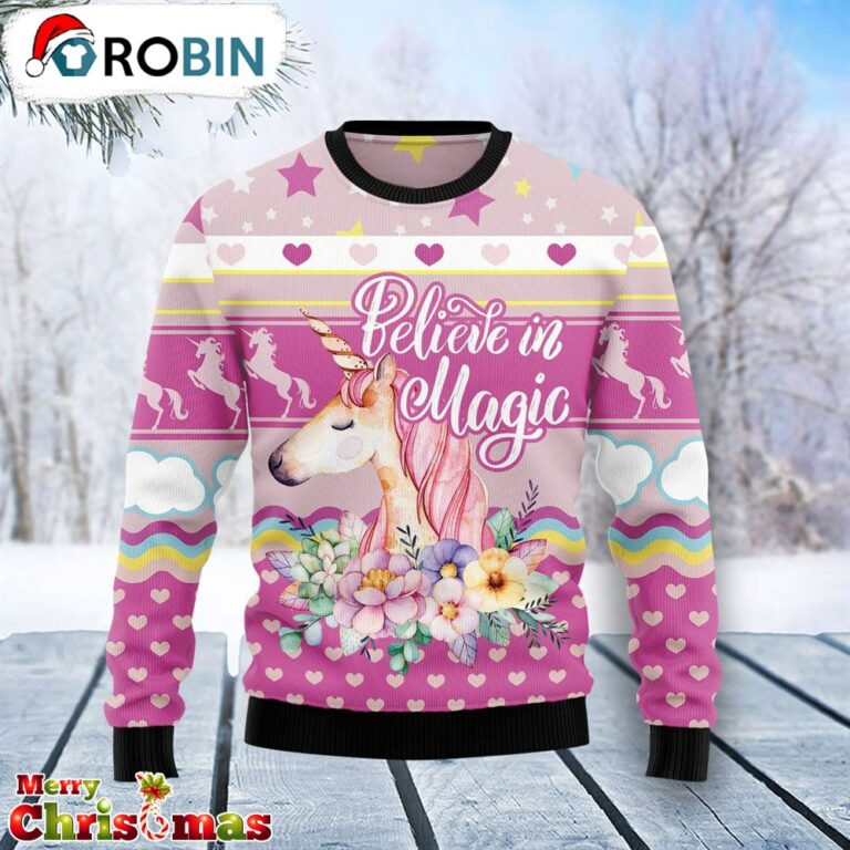 Unicorn Believe In Magic Ugly Christmas Sweater – Retro Christmas Sweater RB1925