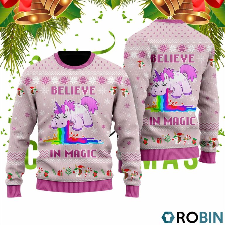 Unicorn Believe In Magic Ugly Christmas Sweater RB4342