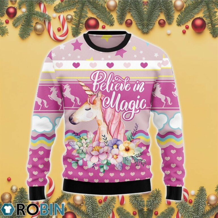 Unicorn Believe In Magic Ugly Christmas Sweater RB4400