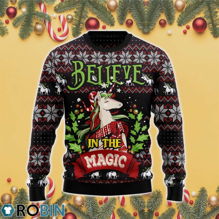 Unicorn Believe In The Magic Ugly Christmas Sweater RB4402