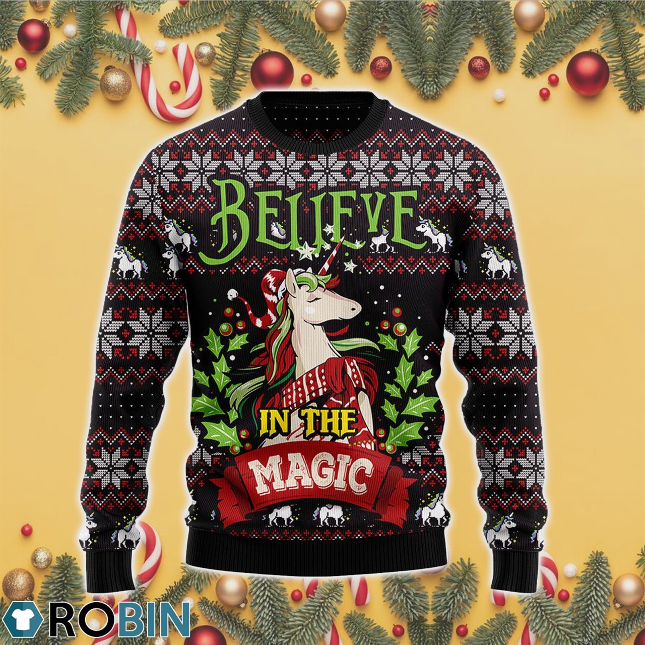 Unicorn Believe In The Magic Ugly Christmas Sweater RB4402 ...